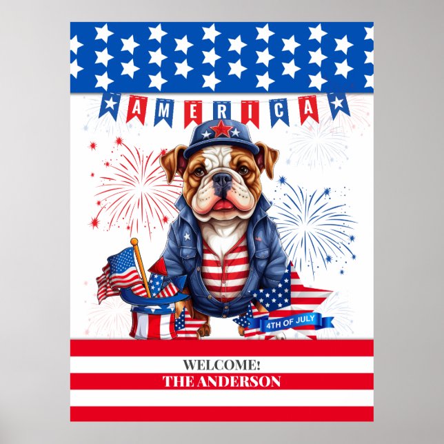 Affiche Bulldog Happy 4 juillet Fête de l'Indépendance amé (Devant)