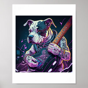 Affiche Bulldog Jouer Rock Guitare Électrique