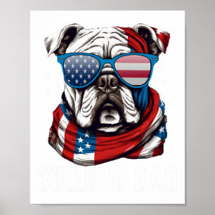 Affiche Bulldog Papa Usa Drapeau 4 juillet père de chien
