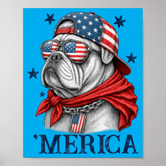 Affiche Bulldog Patriotique 4 Juillet Amérique Hommes Femm