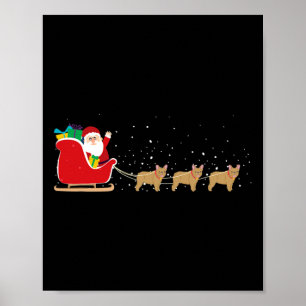 Affiche Bulldog Père Noël Sleigh de Noël - Fun Bulldog Xma