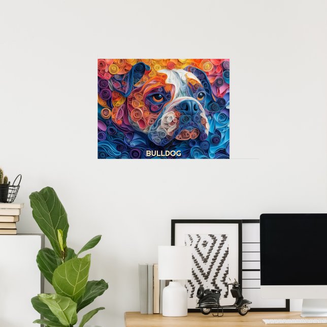 Affiche Bulldog Quitter Art Chien Portrait (Bureau à domicile)