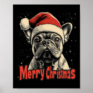Affiche Bulldog Santa Hat Joyeux Noël Noël Amoureux des ch