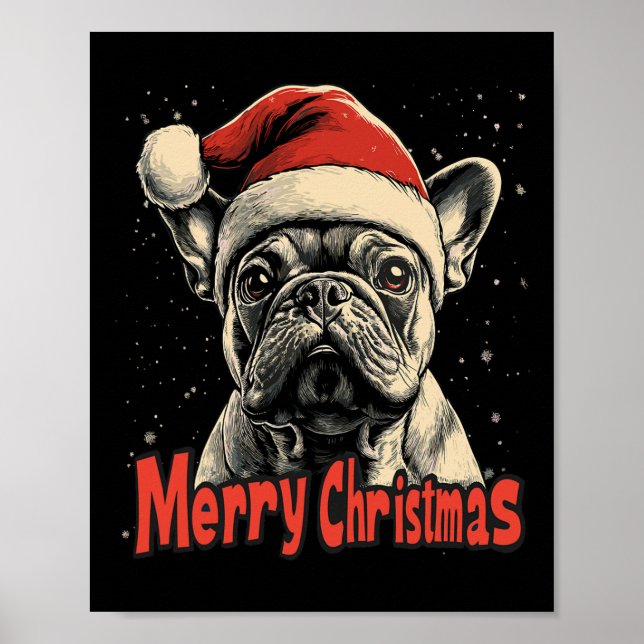 Affiche Bulldog Santa Hat Joyeux Noël Noël Amoureux des ch (Devant)