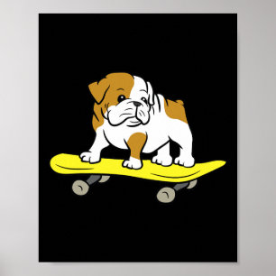 Affiche Bulldog Skateboard Chien Patineur Bulldog