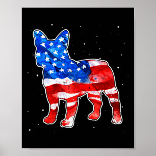 Affiche Bulldog Tie Dye Drapeau Américain Patriotique 4 Ju