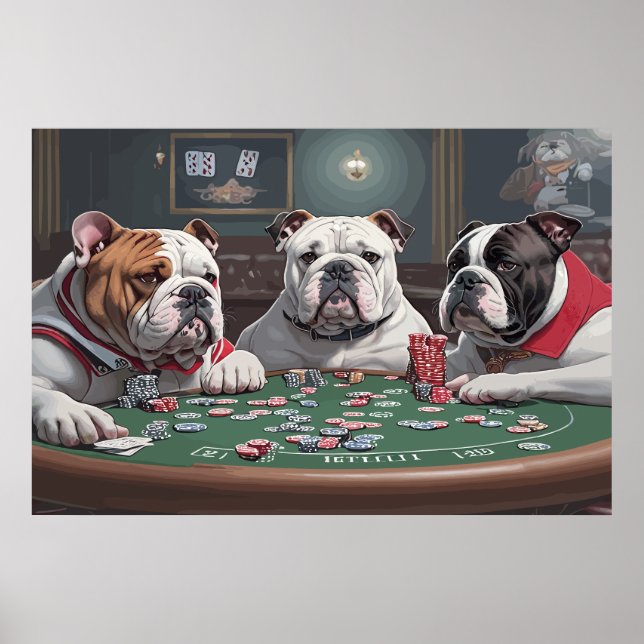 Affiche Bulldogs playing poker (Devant)