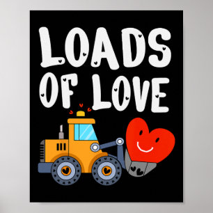 Affiche Bulldozer de la Saint-Valentin mignon véhicule cha