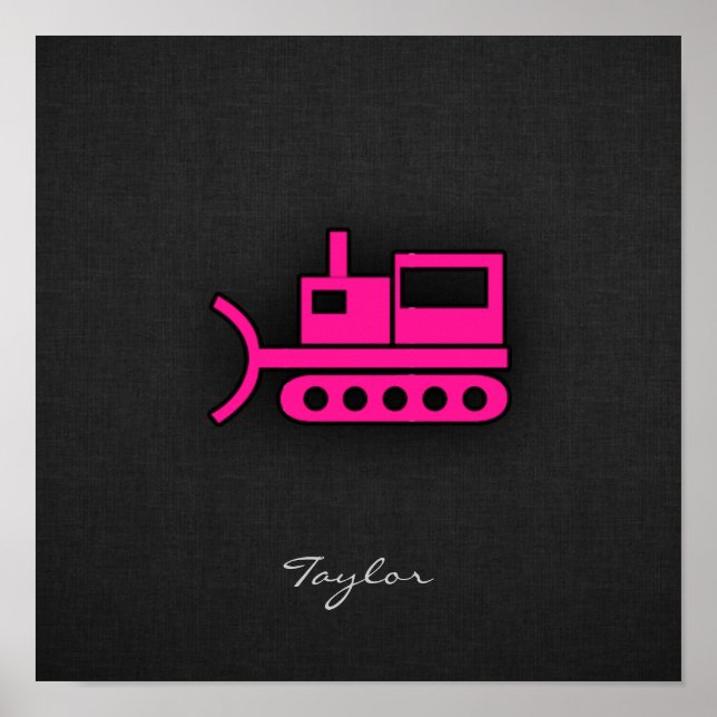 Affiche Bulldozer rose chaud (Devant)