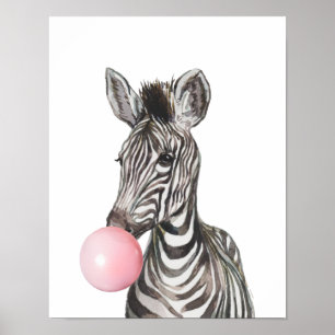 Affiche Bulle de Chewing-gum Zèbre Petit Enfant Pépinière