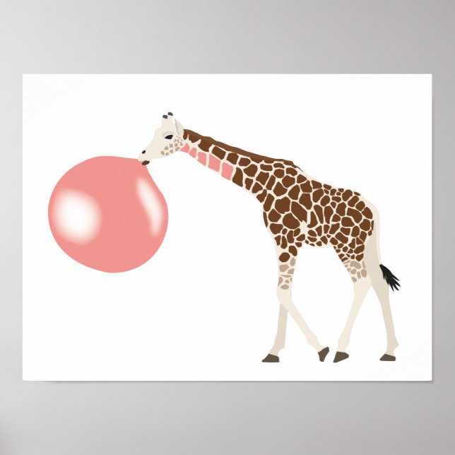 Affiche Bulle de gomme Giraffe soufflante bulle (Devant)