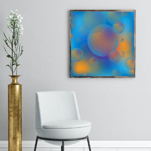 Affiche Bulles Abstraites Holographique Bleu Orange Gradie