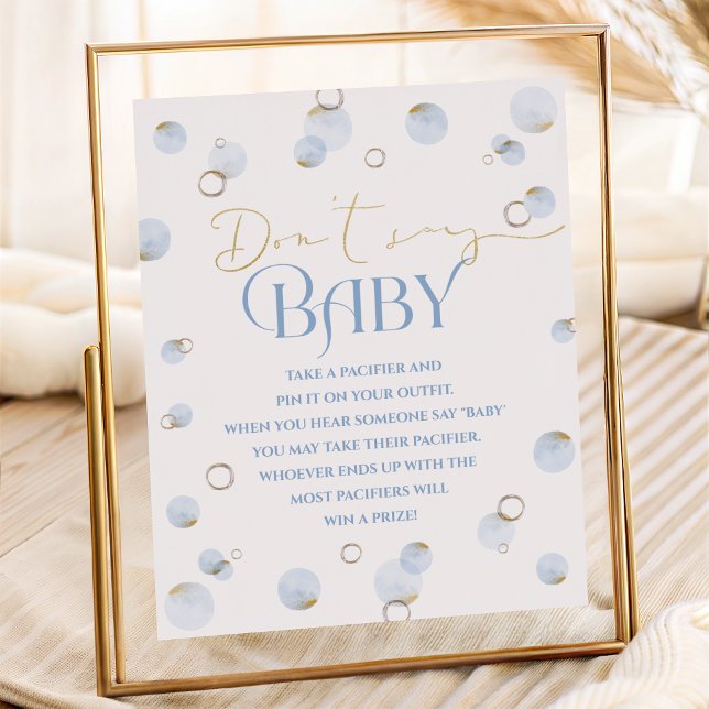 Affiche Bulles de Brunch Bleu et Baby Shower Ne dites pas  (Blue Brunch Bubbly and Baby Shower Don't Say Baby Poster)