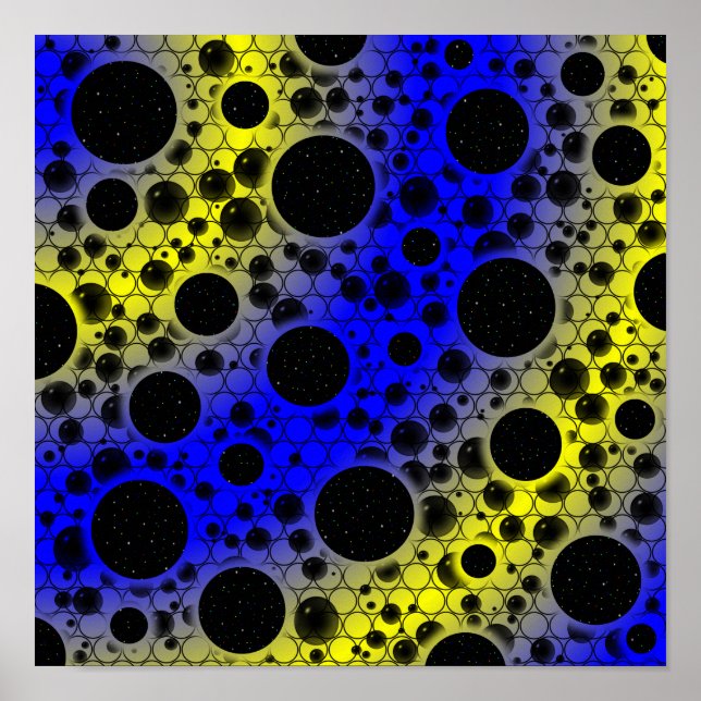 Affiche Bulles d'espace tachetées - Bleu/Jaune (Devant)