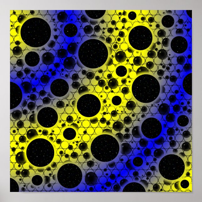 Affiche Bulles d'espace tachetées - Jaune/Bleu (Devant)