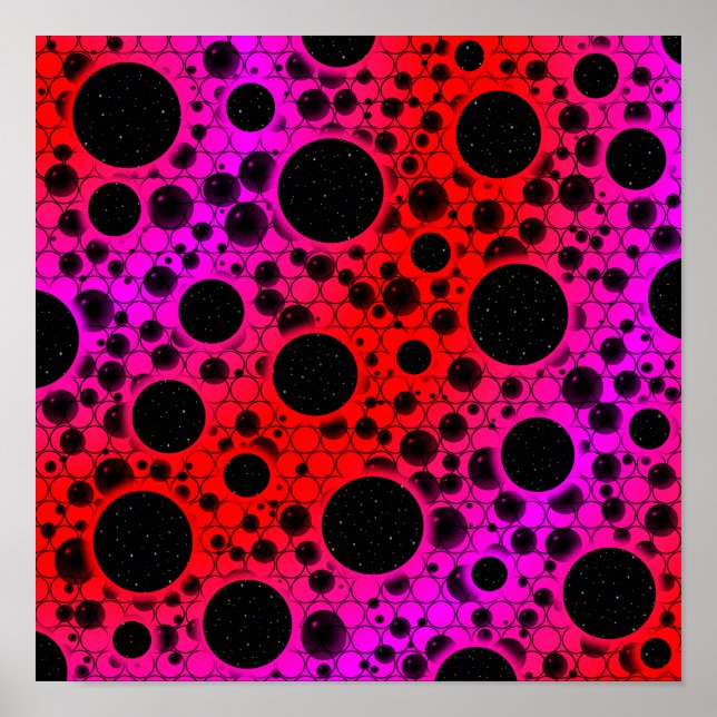 Affiche Bulles d'espace tachetées - Rouge/Rose (Devant)