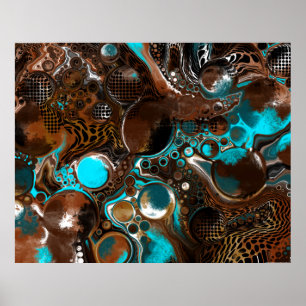Affiche Bulles en marbre Brown et bleu Art fluides