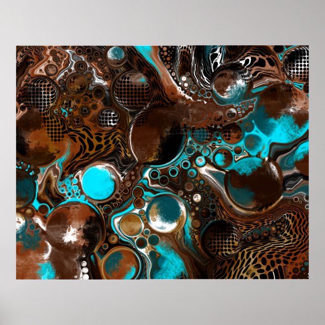 Affiche Bulles en marbre Brown et bleu Art fluides (Devant)