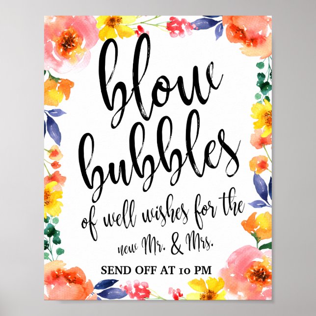 Affiche Bulles Envoyer Colorful Floral 8x10 Mariage Signal (Devant)