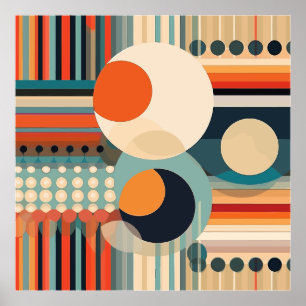 Affiche Bulles rétro Cercles et bandes