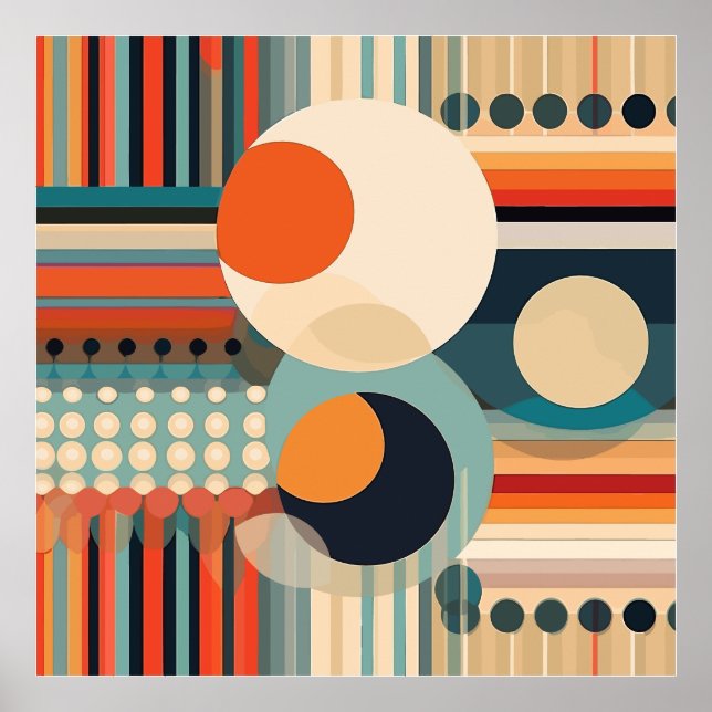 Affiche Bulles rétro Cercles et bandes (Devant)