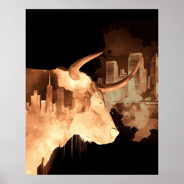 Affiche Bullish Bull Stock Market New York City Skyline (Devant)