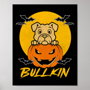 Affiche Bullkin Halloween Funny Bulldog Citrouille d'Hallo