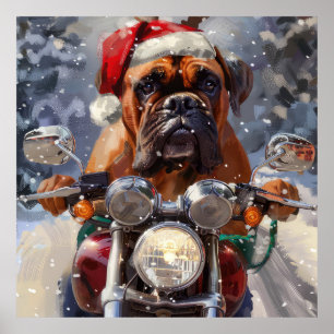 Affiche Bullmastiff Chien équitation Moto Noël