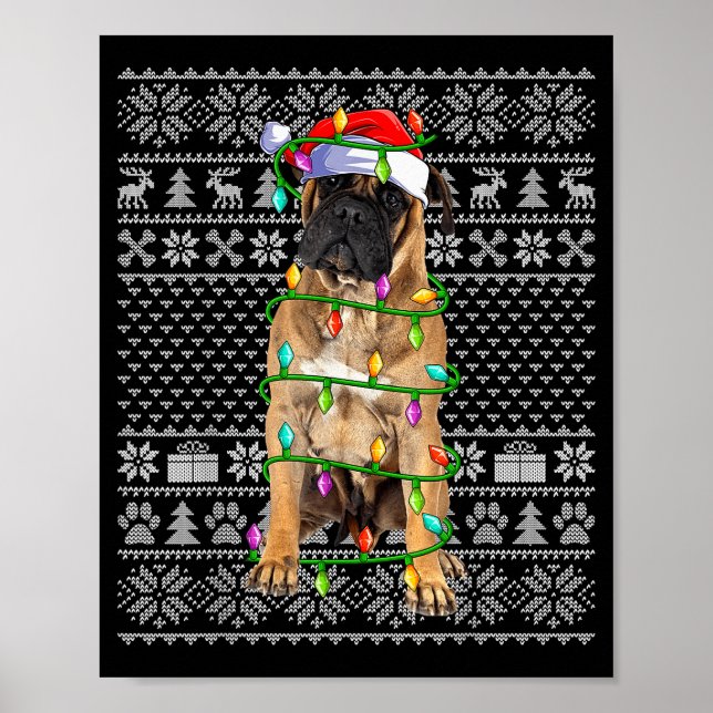 Affiche Bullmastiff Christmas Lights Ugly Sweater Funny Pe (Devant)
