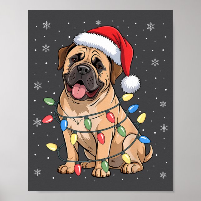 Affiche Bullmastiff Dog Christmas Tree Lights Dogs Xmas Pa (Devant)