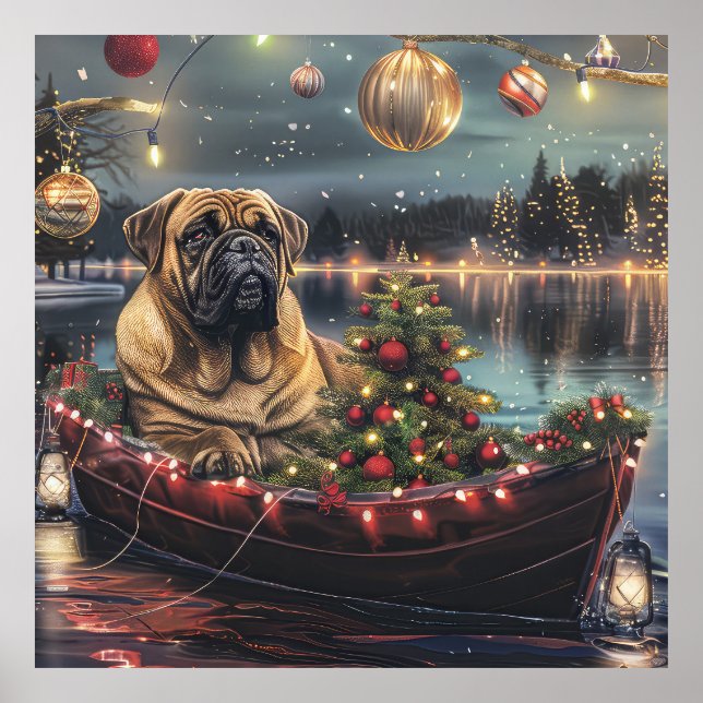 Affiche Bullmastiff Noël Festive Voyage (Devant)