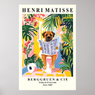 Affiche Bullmastiff sur toilette murale art Matisse Style