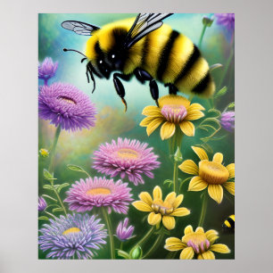Affiche Bumble Bee Floral Nature Art