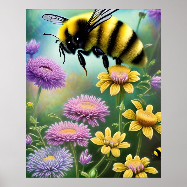 Affiche Bumble Bee Floral Nature Art (Devant)