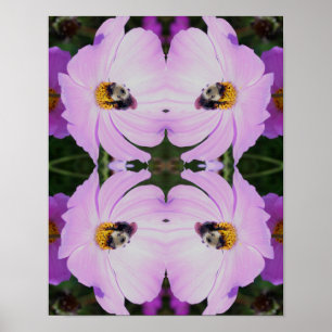 Affiche Bumble Bee On Rose Cosmos Flower Abstrait