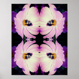 Affiche Bumble Bee On Rose Cosmos Flower Abstrait