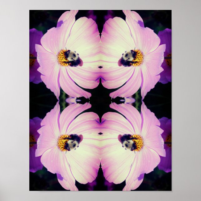 Affiche Bumble Bee On Rose Cosmos Flower Abstrait (Devant)