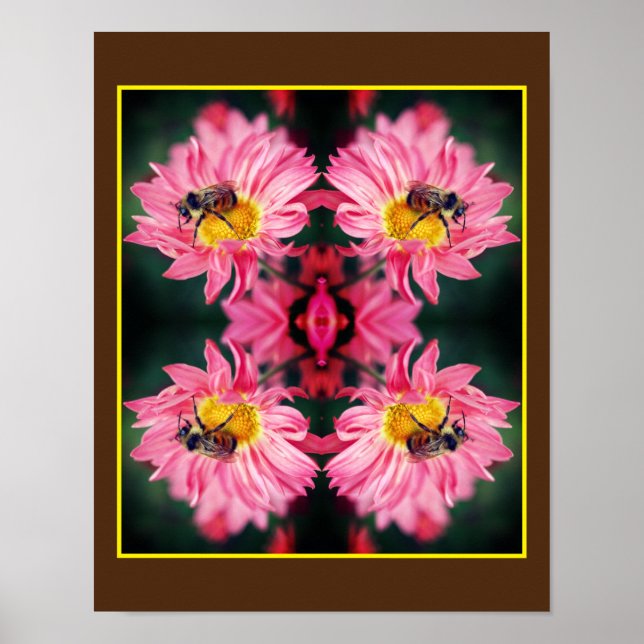 Affiche Bumble Bee On Rose Daisy Flower Abstrait (Devant)