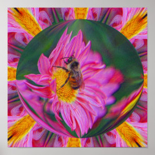 Affiche Bumble Bee Rose Daisy Nature Abstraite Art
