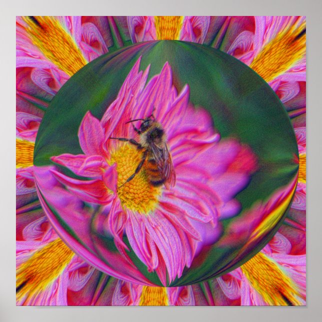 Affiche Bumble Bee Rose Daisy Nature Abstraite Art (Devant)