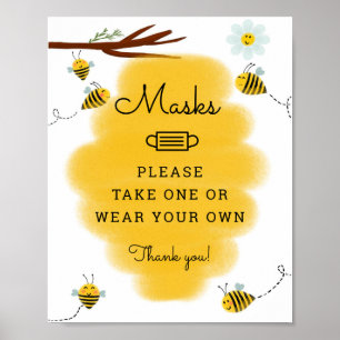 Affiche Bumble Bee Thème Baby shower Masques Panneau