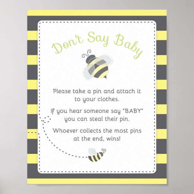 Affiche Bumblebee Baby shower Ne pas dire Baby Game Sign (Devant)
