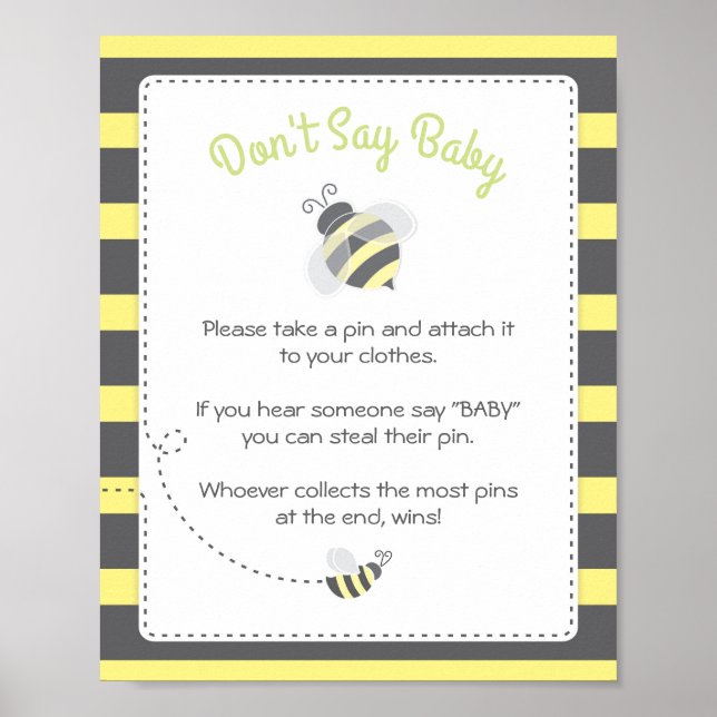 Affiche Bumblebee Baby shower Ne pas dire Baby Game Sign (Devant)