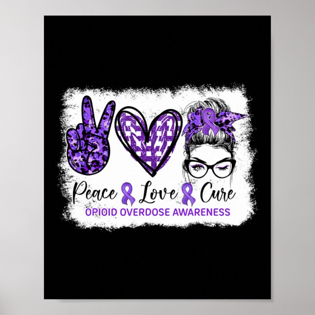 Affiche Bun Peace Love Cure Purple Ribbon Opioïde Overdose (Devant)