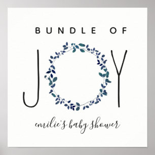 Affiche Bundle De Joy Baby shower Botanique Bleu