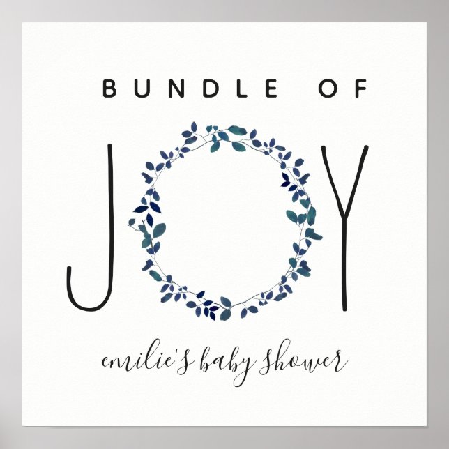 Affiche Bundle De Joy Baby shower Botanique Bleu (Devant)