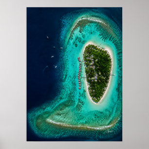 Affiche Bungalows sur l'eau du lagon turquoise en vue aéri