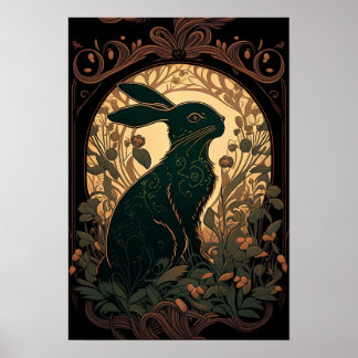 Affiche Bunn Ombre — Lapin Noir Art Nouveau/Lapin Noir