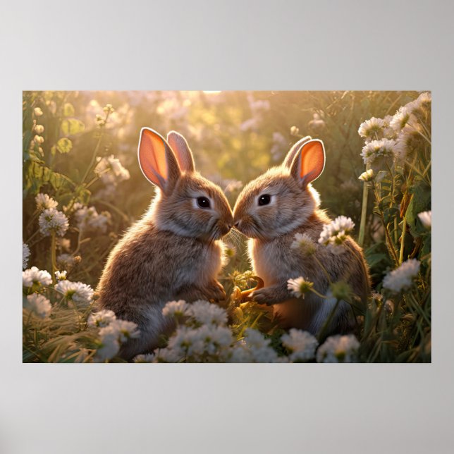 Affiche Bunnies adorables dans la conception des prés de p (Devant)
