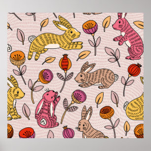 Affiche Bunnies colorés : Joli Vintage Floral.
